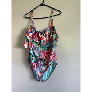 Bleu Rod Beattie, ruffles off shoulder, one piece swim multicolored‎
